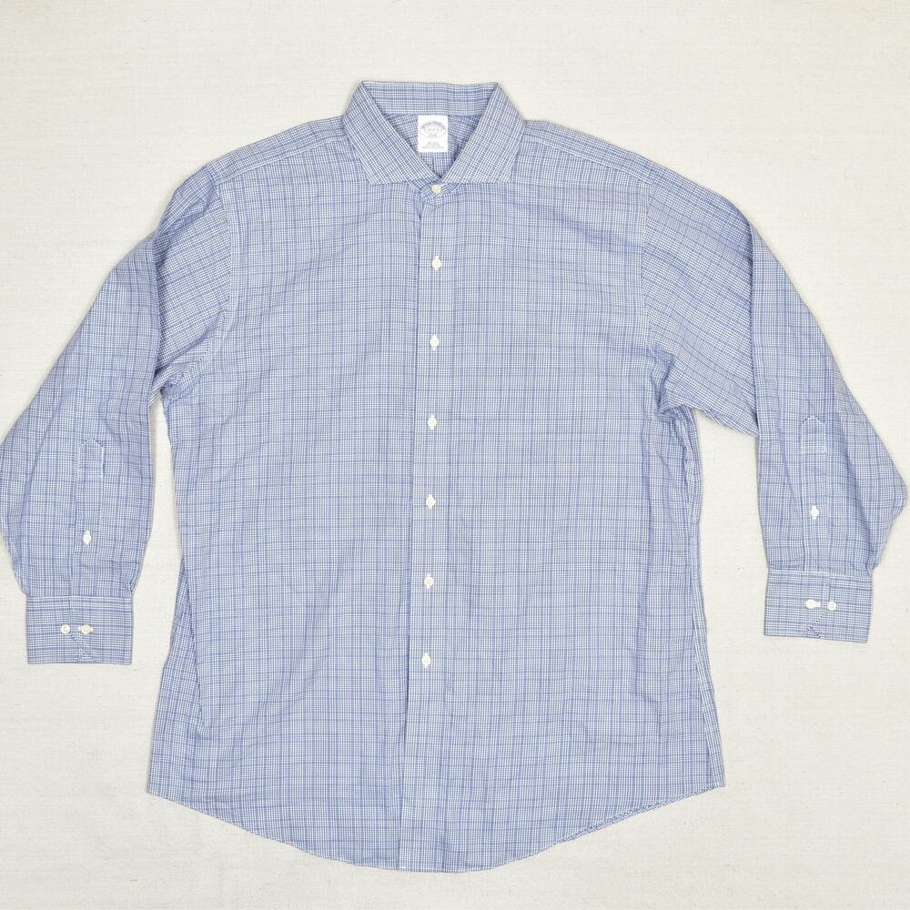 Brooks Brothers Men's Button Up Shirt Cotton Blue Size 17 - 2/3 Slim Fit No Iron - Picture 2 of 8